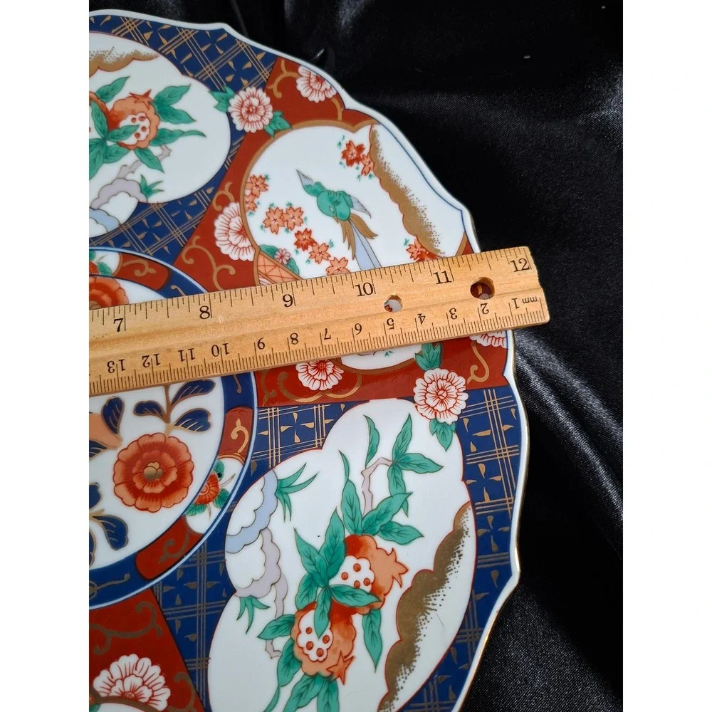Vintage Japanese Imari Porcelain Charger Plate Scalloped Bird Floral Gold 12